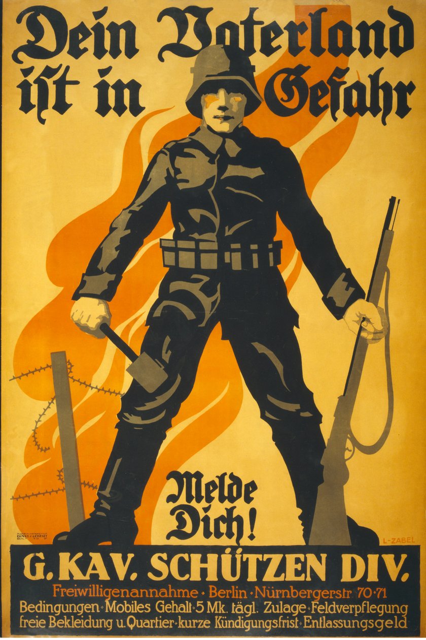 Ojczyzna jest w niebezpieczeństwie, zgłoś się!, pub. 1918 autorstwa Lucian Zabel