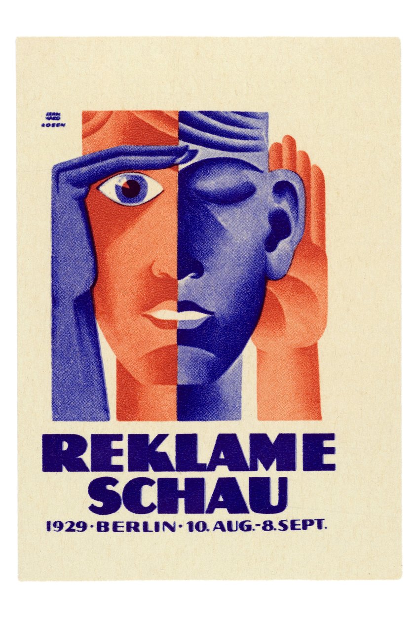 Reklameschau: Plakat do wystawy reklamowej, która odbyła się w Berlinie między 10 sierpnia a 8 września autorstwa Lucian and Rosen F. Bernhard
