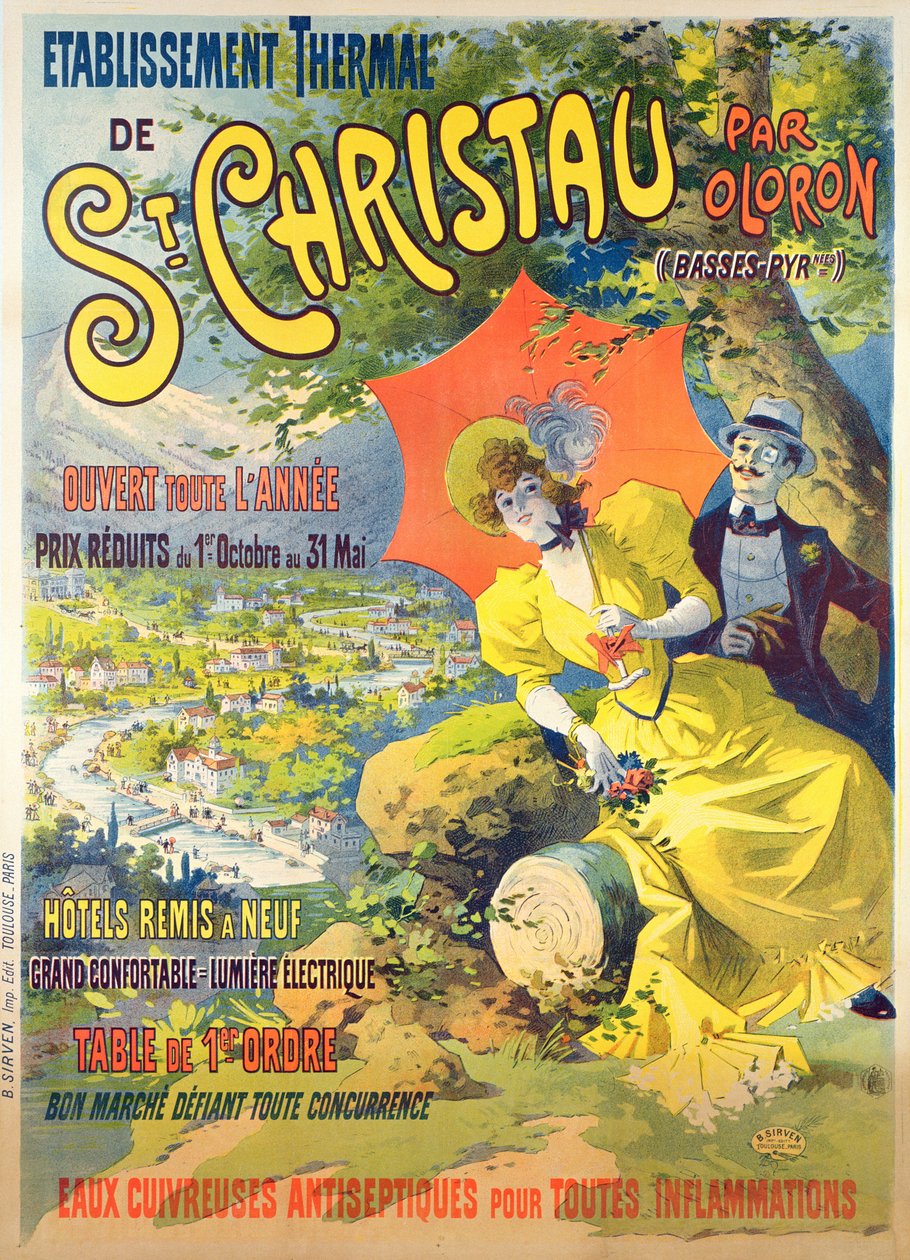 Plakat reklamujący hotel St Christau par Oloron, wydrukowany przez B. Sirven, Tuluza-Paryż, ok. 1900 r. autorstwa Lucien Baylac