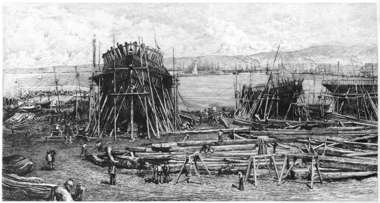 Stocznie faraona w Marsylii, 1834 (fot. bw) autorstwa Lucien Marcelin Gautier