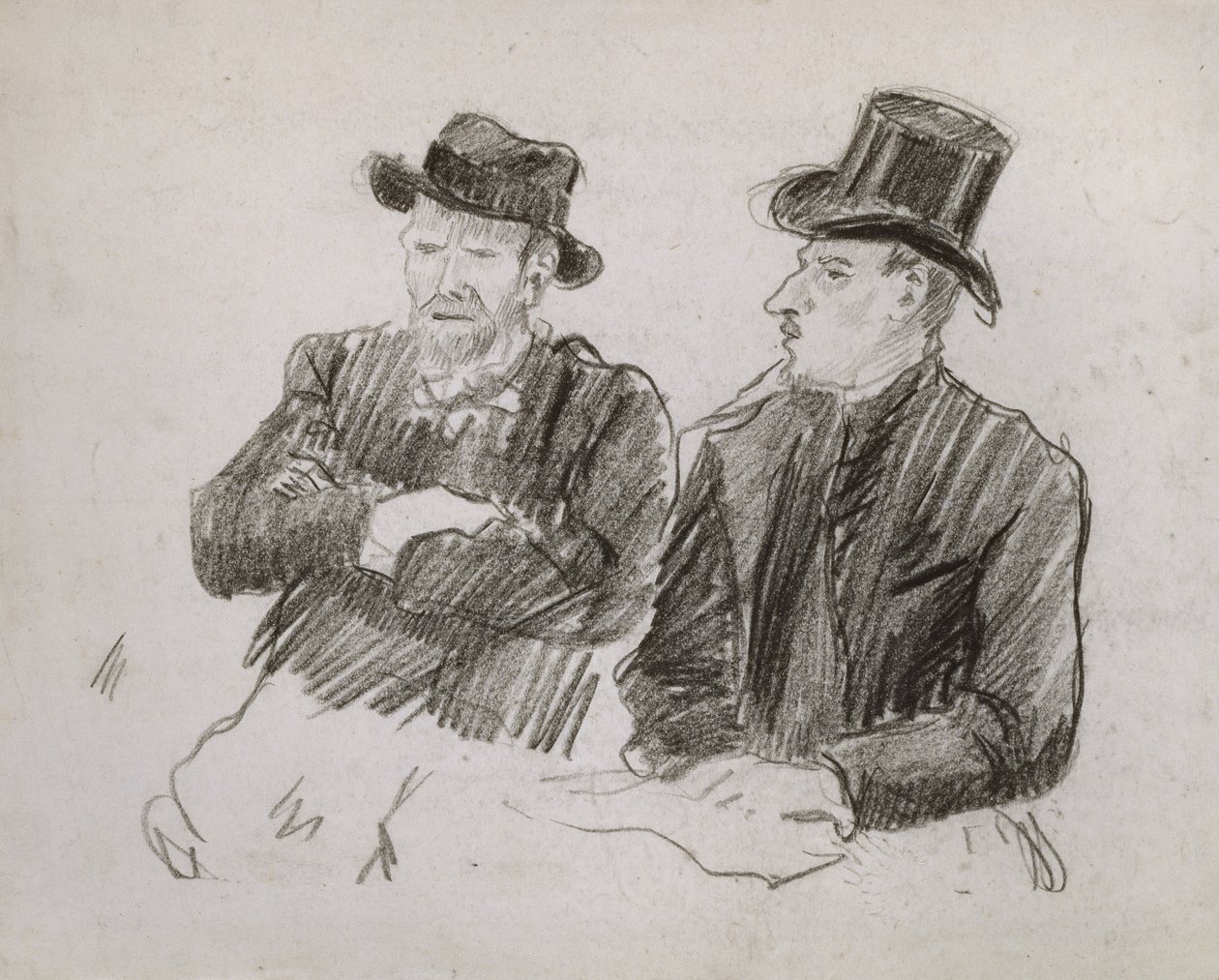 Van Gogh w rozmowie, 1890 (czarna kreda na papierze) autorstwa Lucien Pissarro