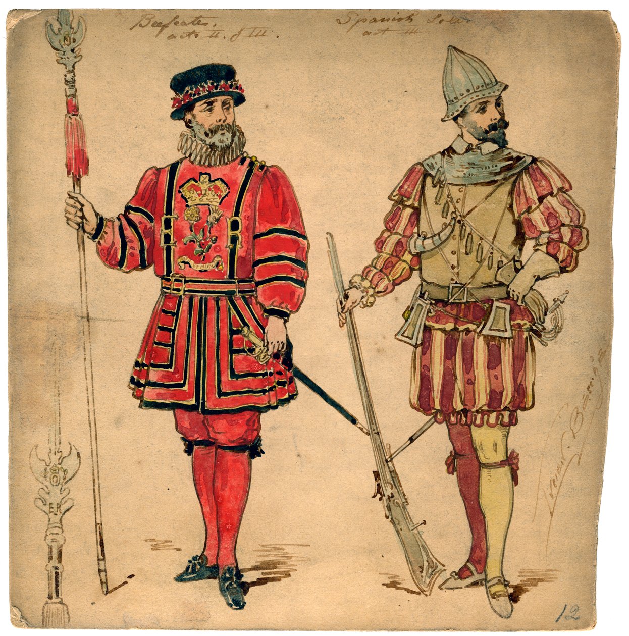 Beefeater i żołnierz hiszpański, XIX wiek. autorstwa Lucien Besche