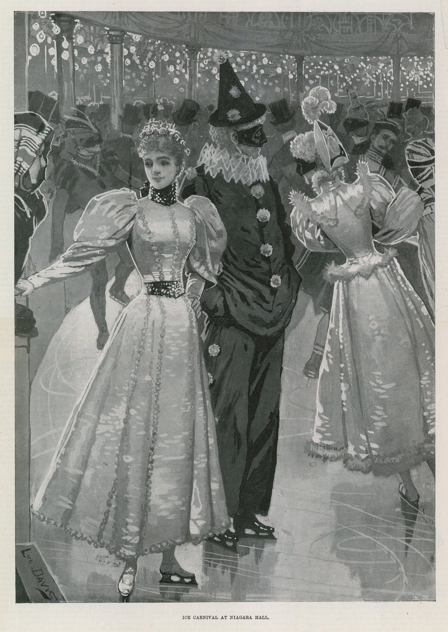 Karnawał na lodzie w Niagara Hall, Westminster London (litografia) autorstwa Lucien Davis