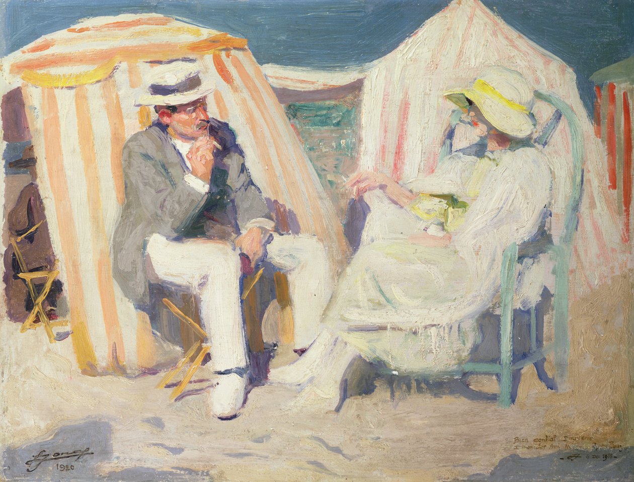 Rozmowa na plaży (olej na płótnie) autorstwa Lucien Hector Jonas
