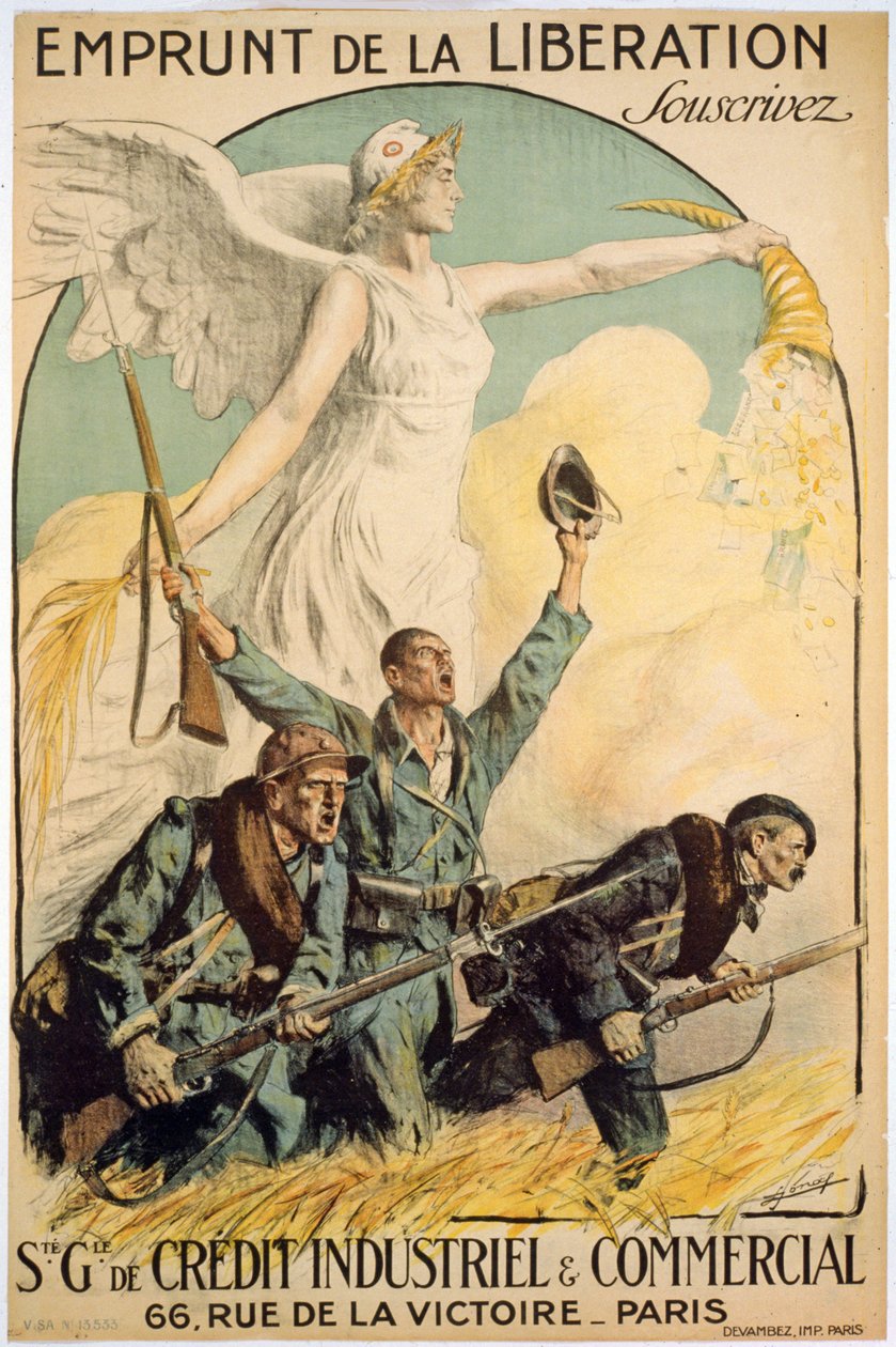 Pożyczka Wyzwolenia, Subskrybuj, Sté. Gle. Kredytu Przemysłowego i Handlowego, wyd. Paryż, ok. 1917 (kolor lito) autorstwa Lucien Hector Jonas