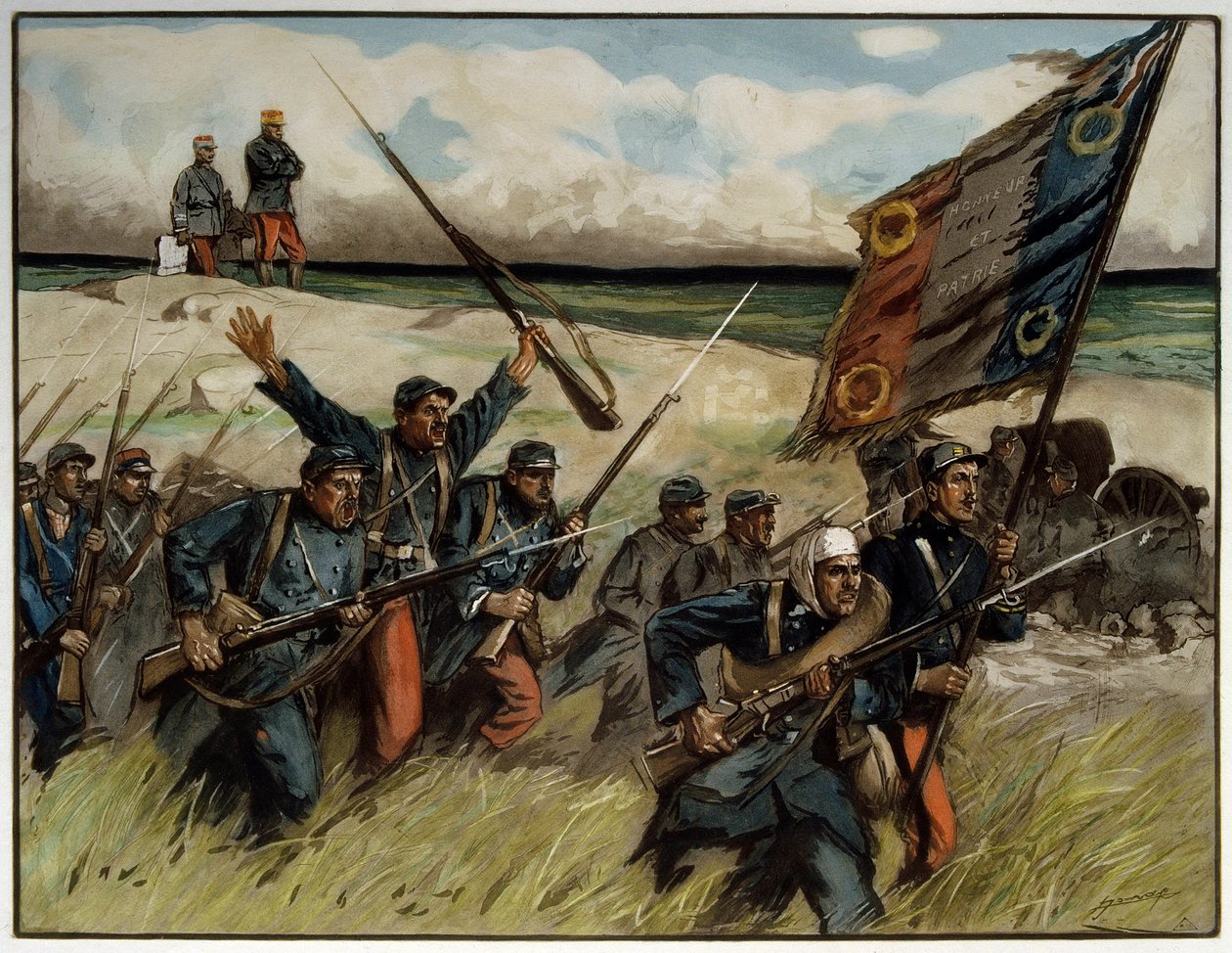 Pierwsza wojna światowa (1914-1918): „” Charge à la baionette en septembre 1914”” Obraz Luciena Hectora (Lucien-Hector) Jonasa (1880-1947) 1914 Paryż. Muzeum II Wojen Światowych autorstwa Lucien Hector Jonas