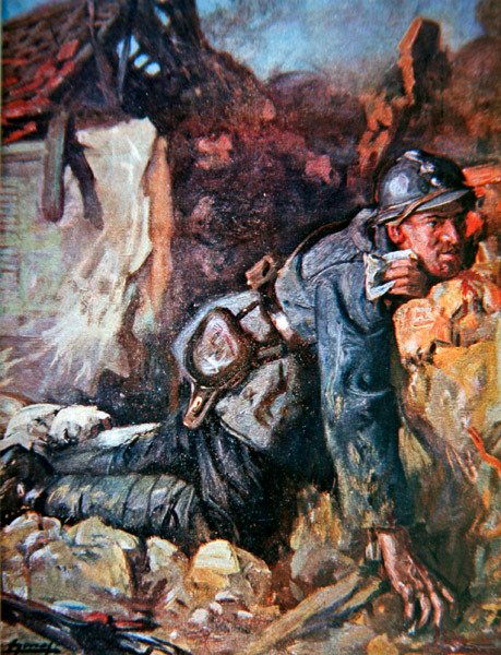 Ranny posłaniec w bitwie pod Verdun autorstwa Lucien Hector Jonas