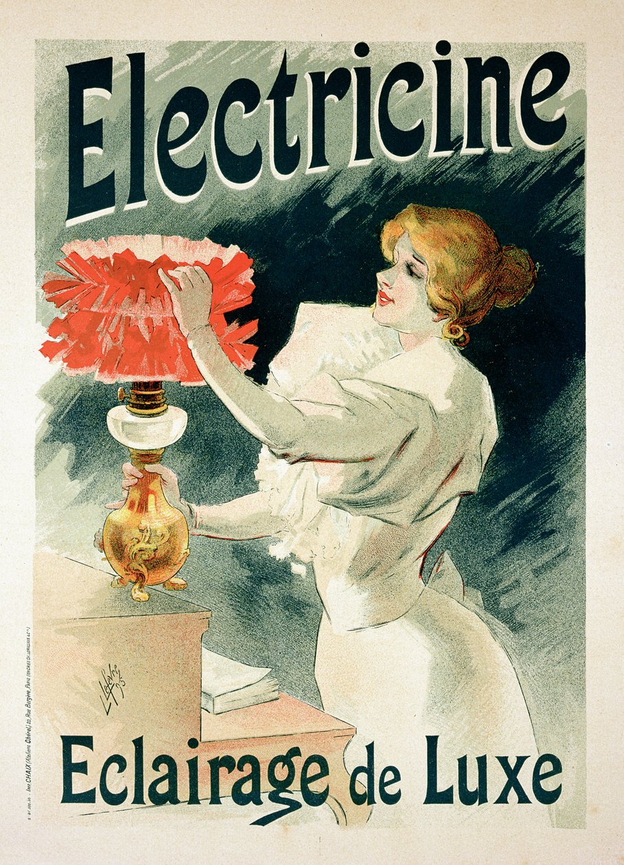 Reprodukcja plakatu reklamującego luksusowe oświetlenie „Elektryka” autorstwa Lucien Lefevre