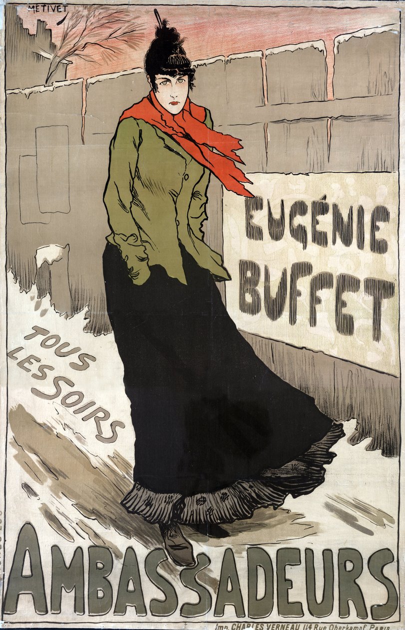 Eugenie Buffet (1866-1934), francuska popularna piosenkarka każdego wieczoru w Ambassadeur autorstwa Lucien Metivet