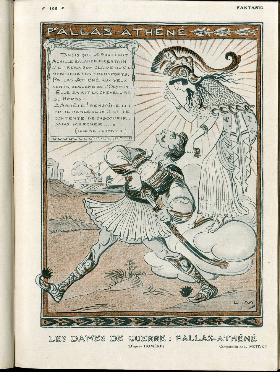 Ilustracja w "Fantasio", 01.04.15 - kobieta wojny wojna Pallas-Athenee 14-18 (rycina) autorstwa Lucien Metivet