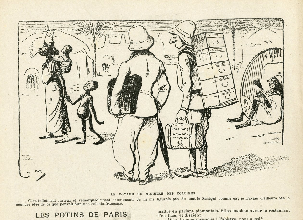 Ilustracja w Le Rire, 25.04.08 - podróż ministra kolonii, Senegal (rycina) autorstwa Lucien Metivet
