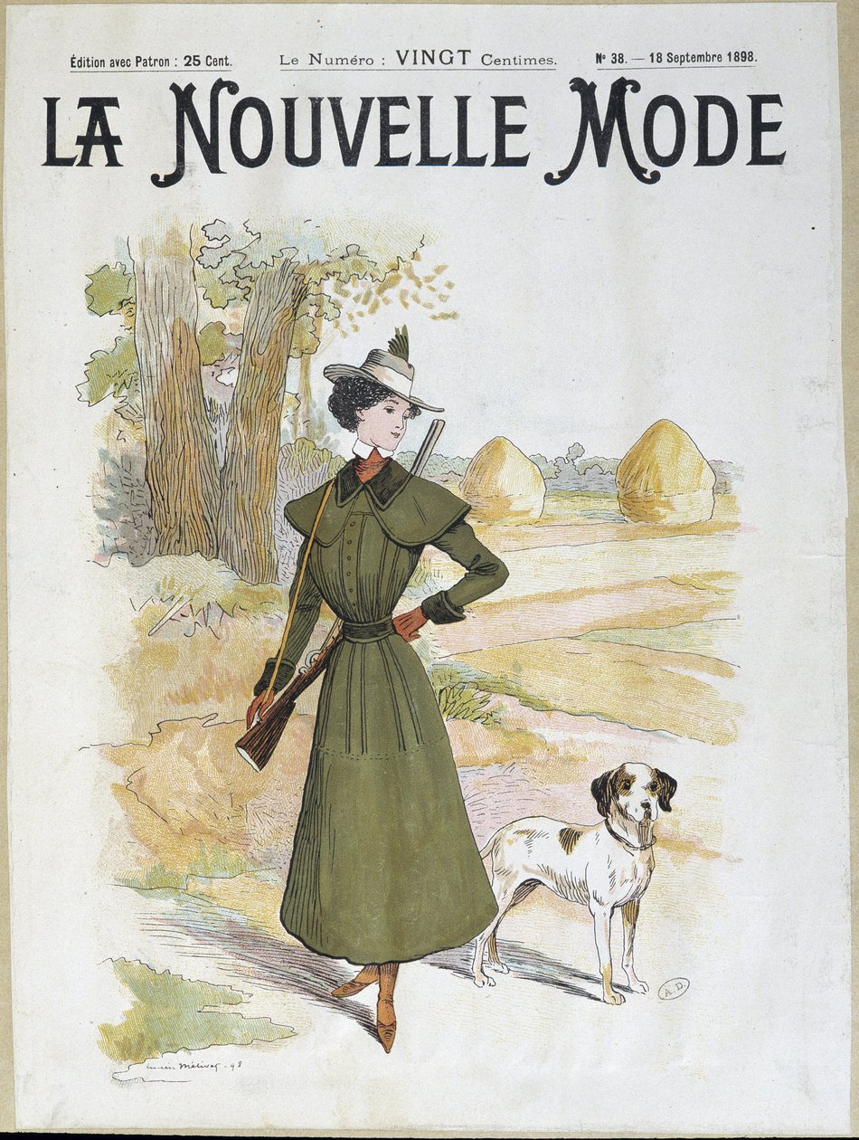 Kobieta w stroju myśliwskim z karabinem - w „Trybie La Nouvelle” z września 1898 r. autorstwa Lucien Metivet
