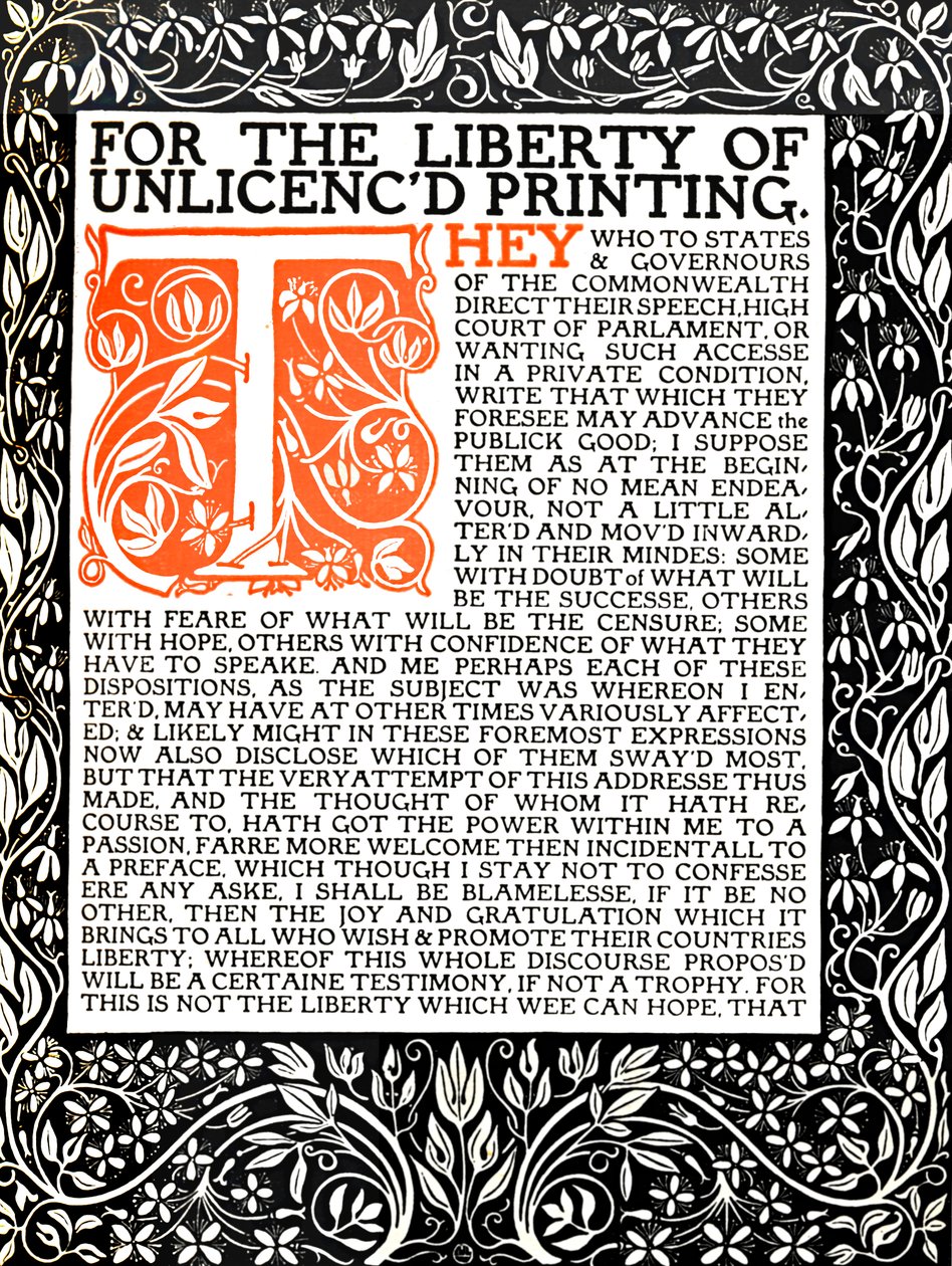 Eragny Press: Strona otwierająca Areopagitica, c.1895-1914. autorstwa Lucien Pissaro