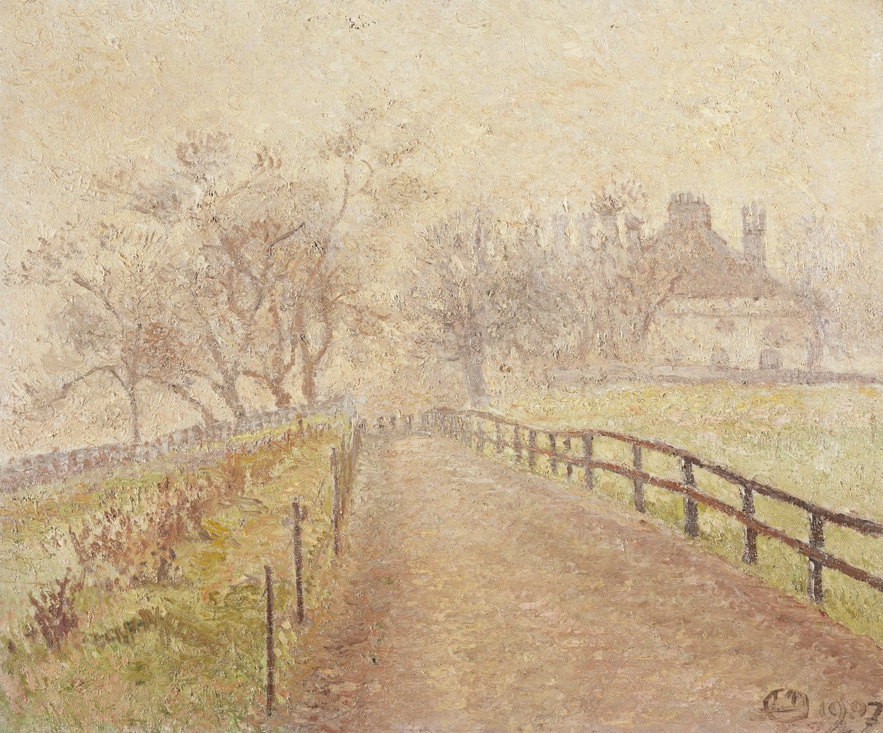 Mglisty poranek, Mortlake autorstwa Lucien Pissarro