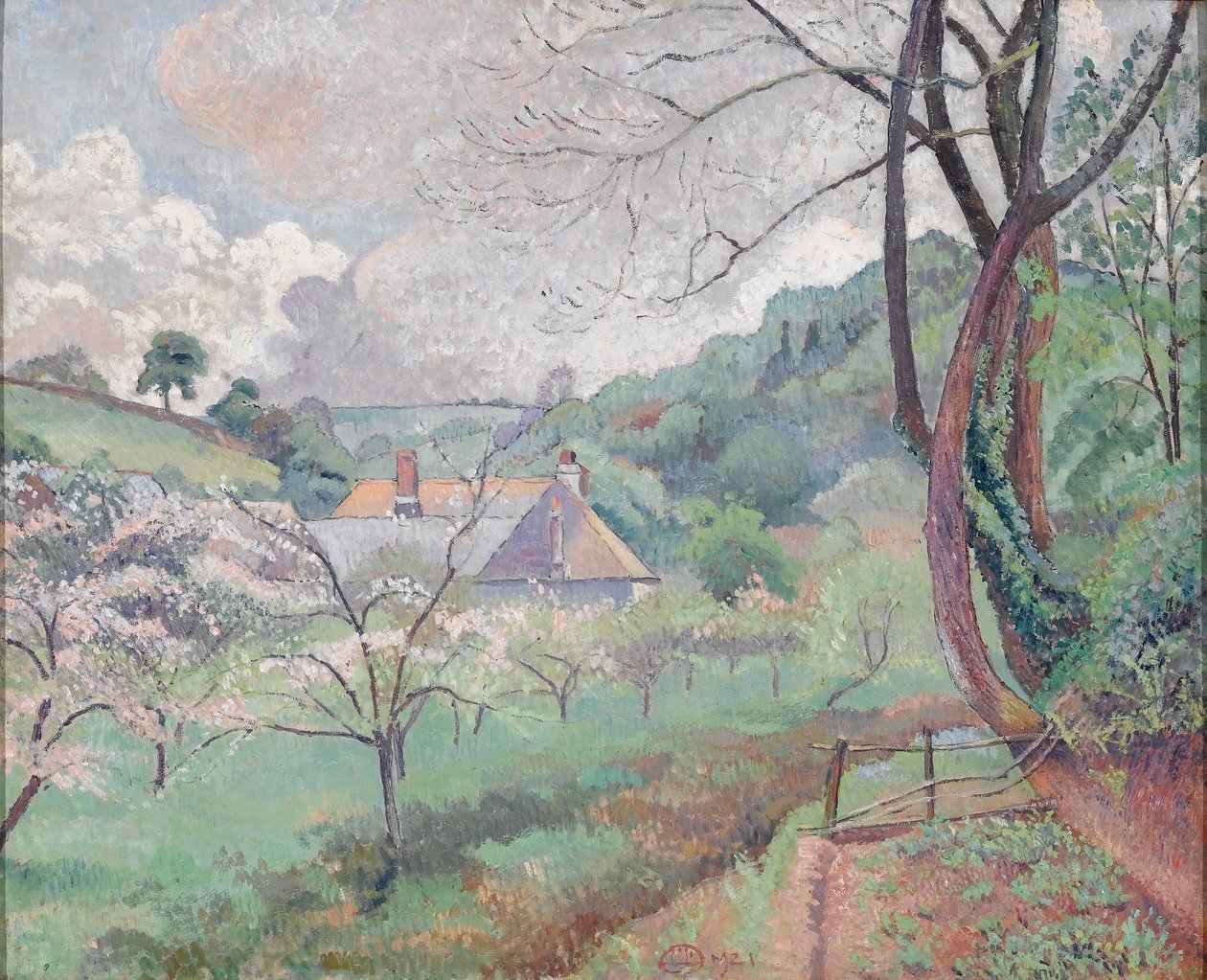 Kwiaty jabłoni, farma Riversbridge, Blackpool autorstwa Lucien Pissarro