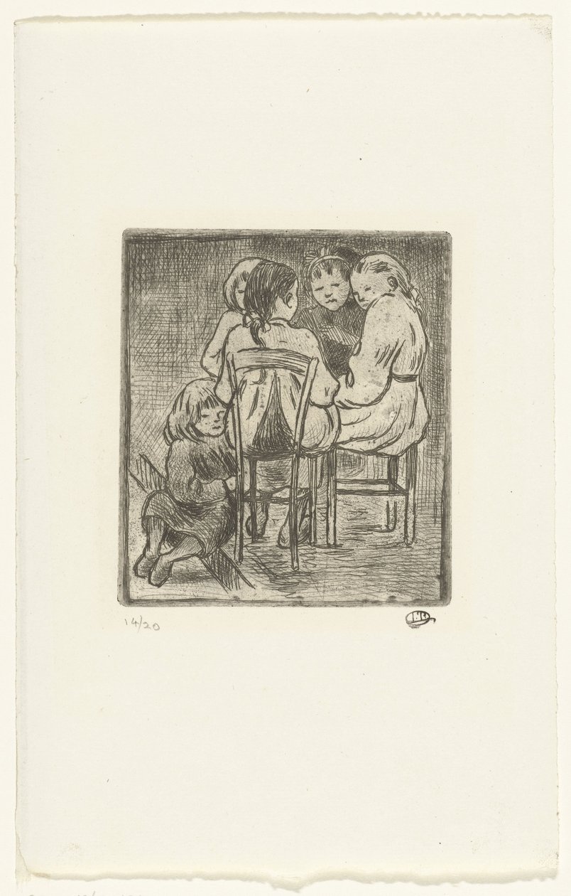 Grupa pięciu siedzących dziewczyn autorstwa Lucien Pissarro