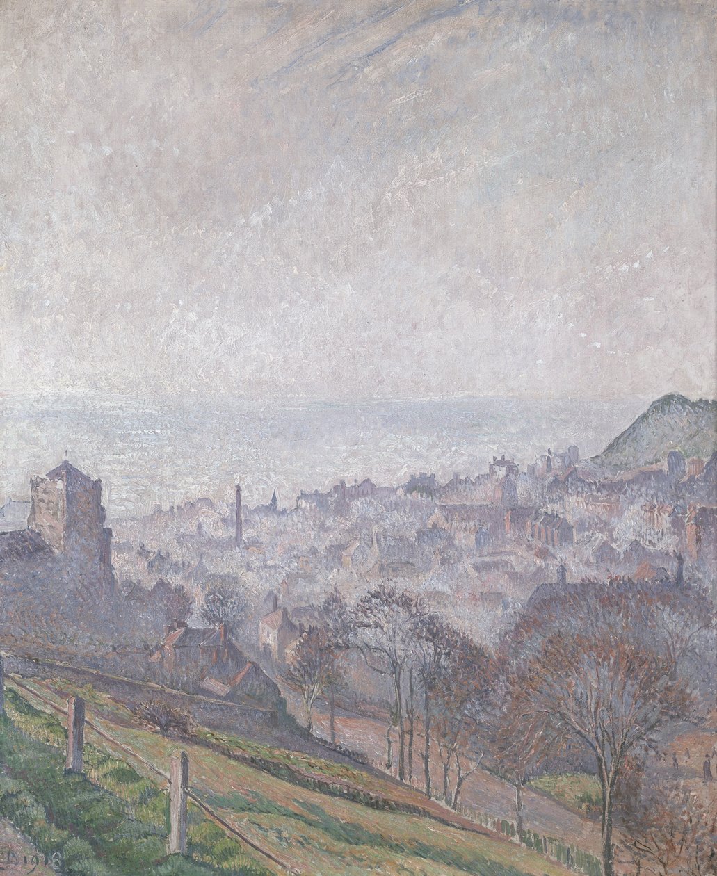 Hastings: mgła, słońce i dym, 1918 autorstwa Lucien Pissarro