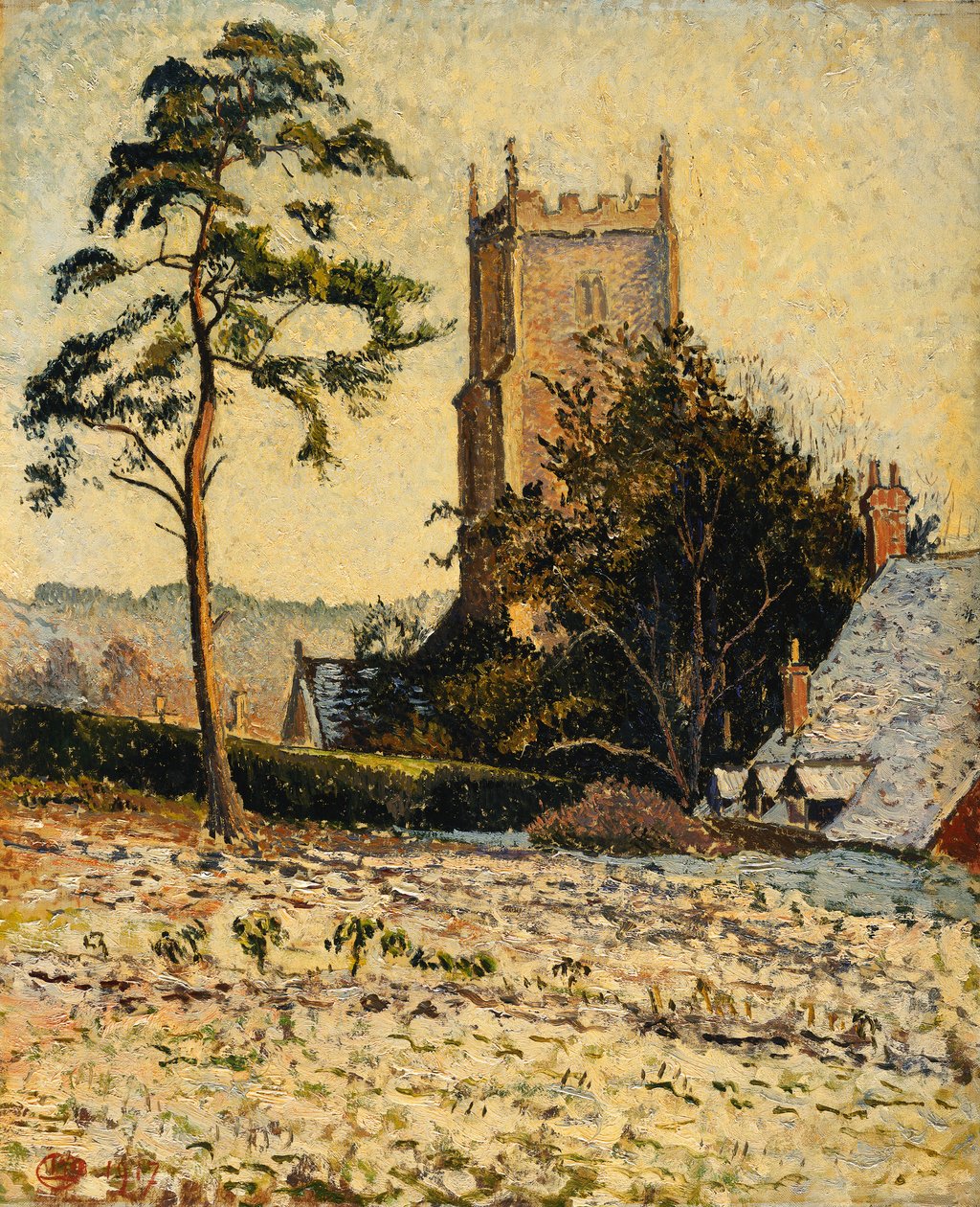 Kościół w East Knoyle, Thaw autorstwa Lucien Pissarro