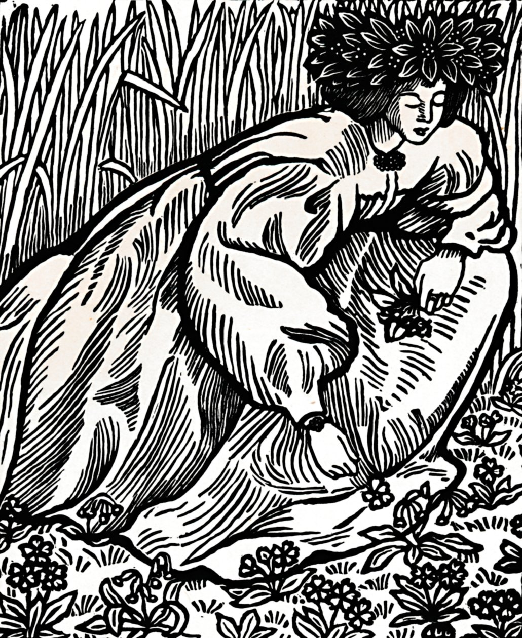 Wiersze Ronsarda. Drzeworyt oryginalny, 1902, 1923 autorstwa Lucien Pissarro