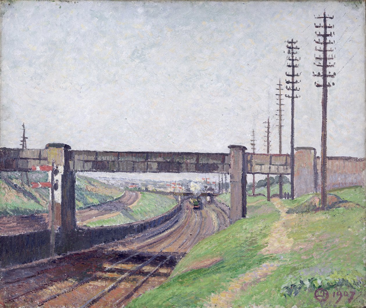 Most kolejowy Wells Farm, Acton autorstwa Lucien Pissarro
