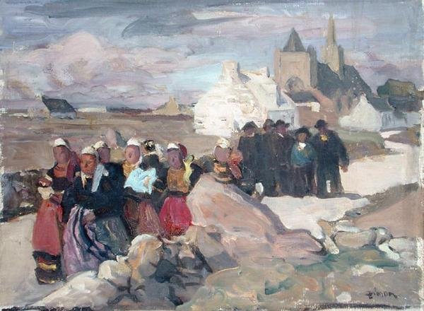 Bretońscy mężczyźni i kobiety, ok. 1909 (olej na płótnie) autorstwa Lucien Simon