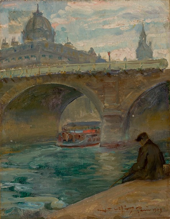 Seine Rivern Francuski: Most Notre-Dame w Paryżu z kopułą sądu handlowego w tle Portugalczycy: O Senan autorstwa Lucilio de Albuquerque