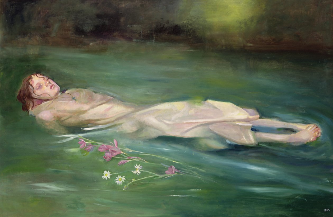 Dziewczyna dryfująca, 2004 (olej na desce) autorstwa Lucinda Arundell