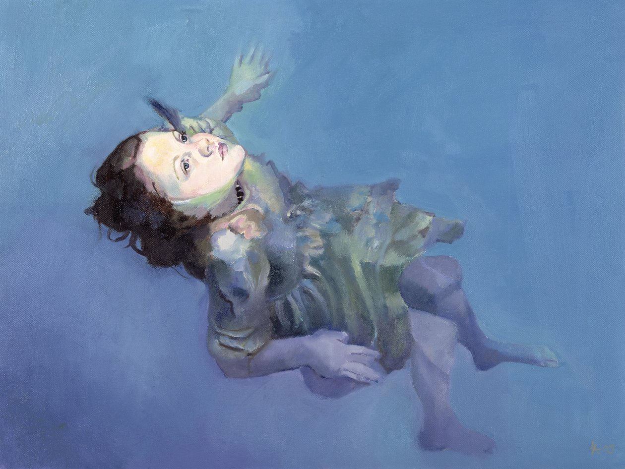 Dziewczyna unosząca się na wodzie, 2004 (olej na płótnie) autorstwa Lucinda Arundell