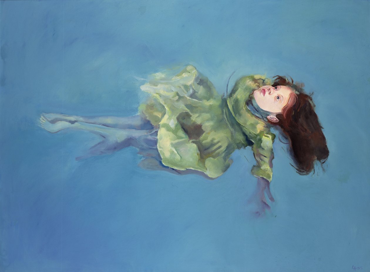 Dziewczyna unosząca się na wodzie, 2004 (olej na płótnie) autorstwa Lucinda Arundell