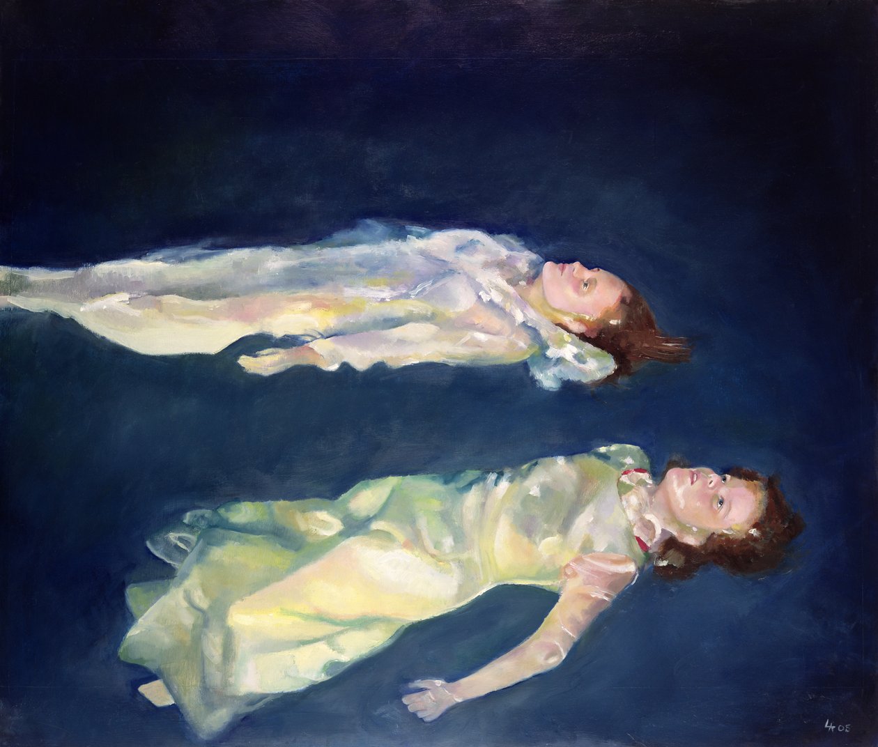 Dwie pływające dziewczyny, 2004 (olej na płycie) autorstwa Lucinda Arundell