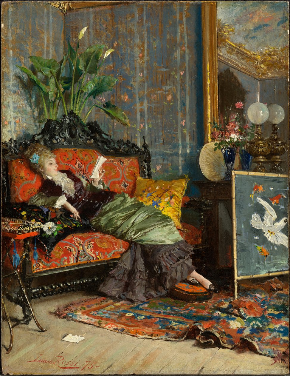 Młoda kobieta czytająca, 1875 autorstwa Lucius Rossi