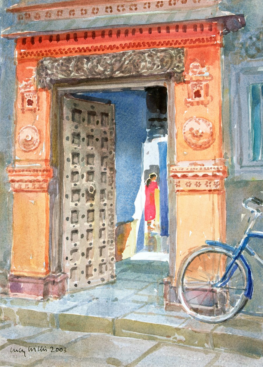 Na Starym Mieście, Bhuj, 2003 (wc na papierze) autorstwa Lucy Willis