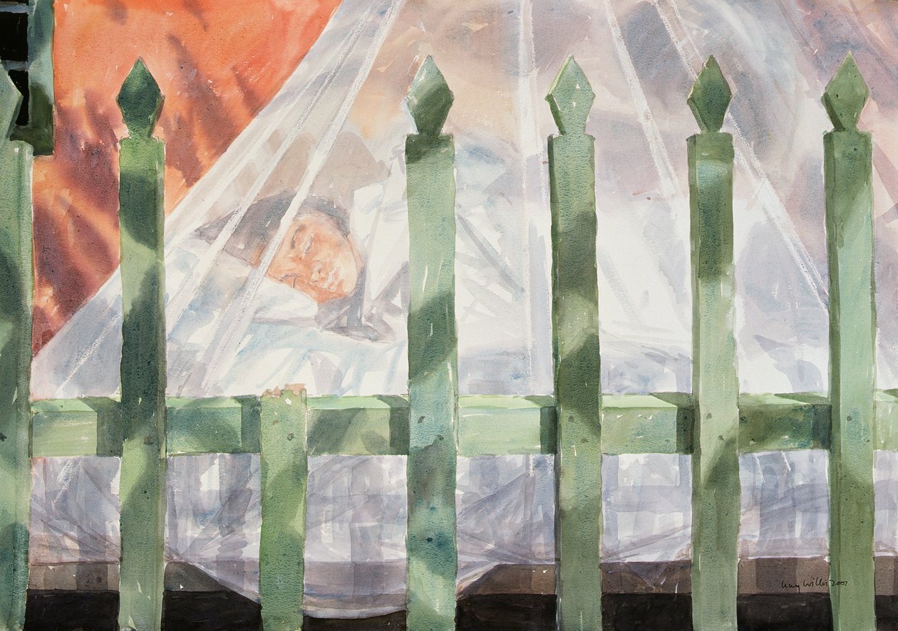 Spanie w ogrodzie, Grecja I, 2001 (wc na papierze) autorstwa Lucy Willis