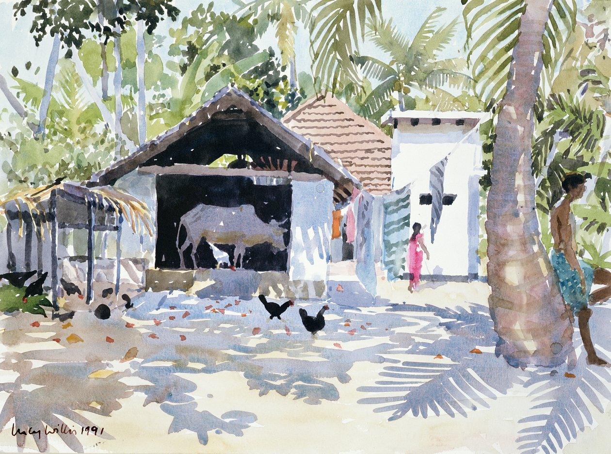 Rozlewiska, Kerala, Indie, 1991 (wc na papierze) autorstwa Lucy Willis