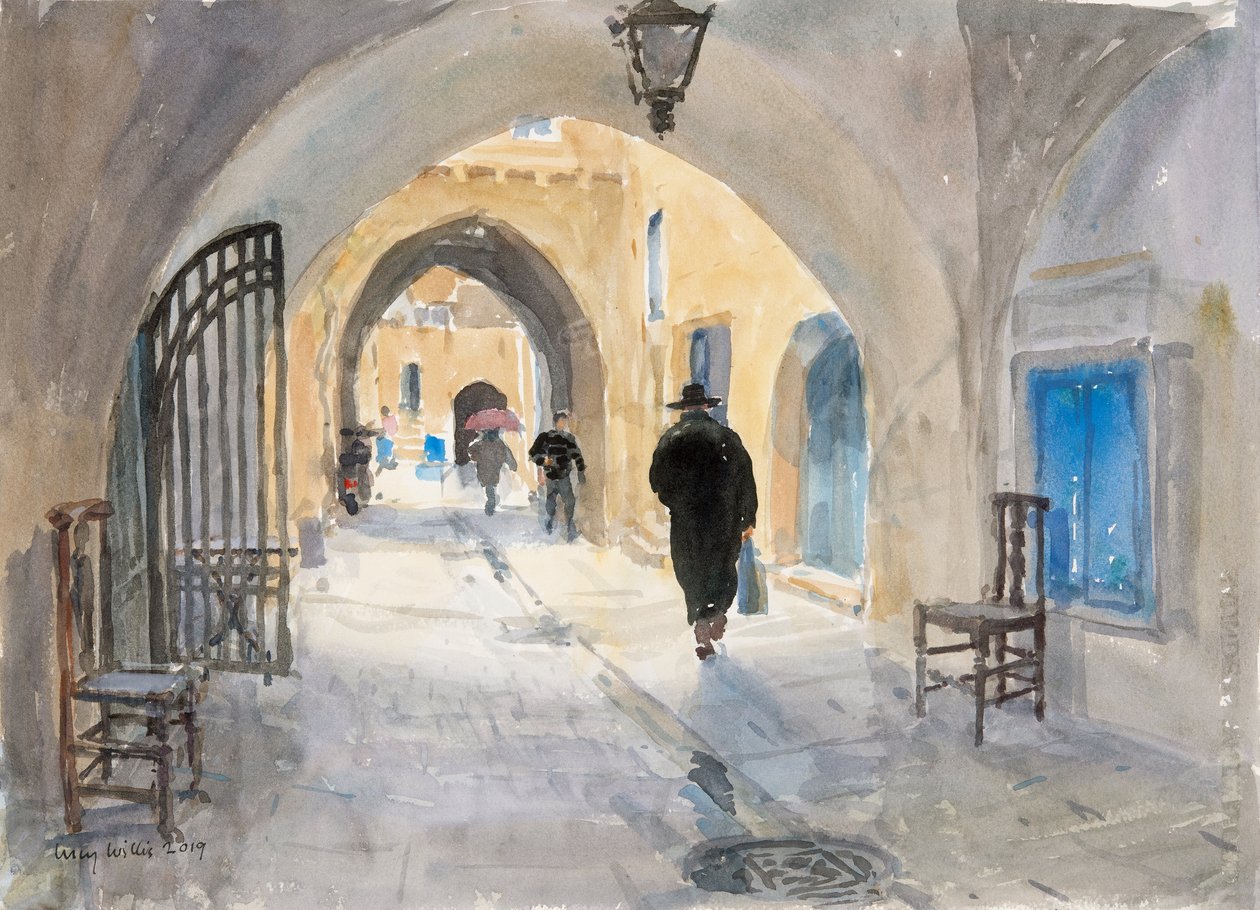 Going Home, Habad Street, Jerozolima, 2019 (w/c na papierze) autorstwa Lucy Willis