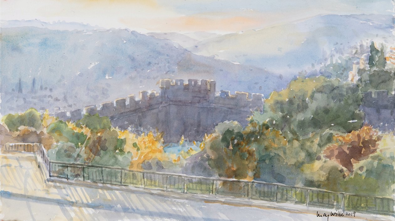 Hills Beyond the City, Wschód słońca, Jerozolima, 2019 (w/c na papierze) autorstwa Lucy Willis