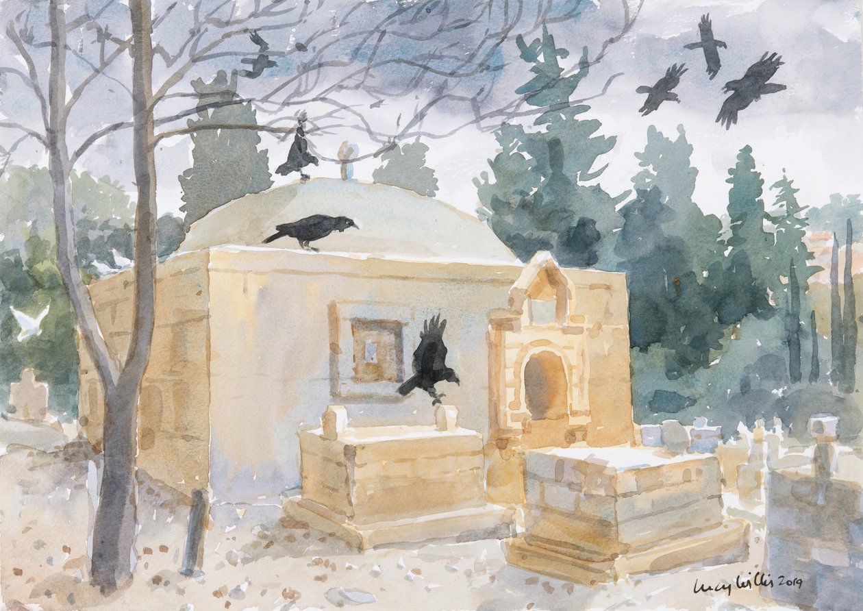 Chmury burzowe w Abu Ghosh, Izrael, 2019 (w/c na papierze) autorstwa Lucy Willis