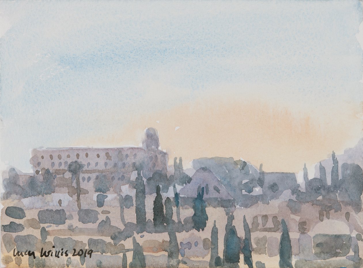 The King David Hotel, Sunset, Jerozolima, 2019 (w/c na papierze) autorstwa Lucy Willis