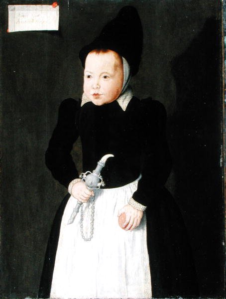 Portret dziecka trzymającego Rinkelbela (olej na panelu) autorstwa Ludger Tom the Younger Ring