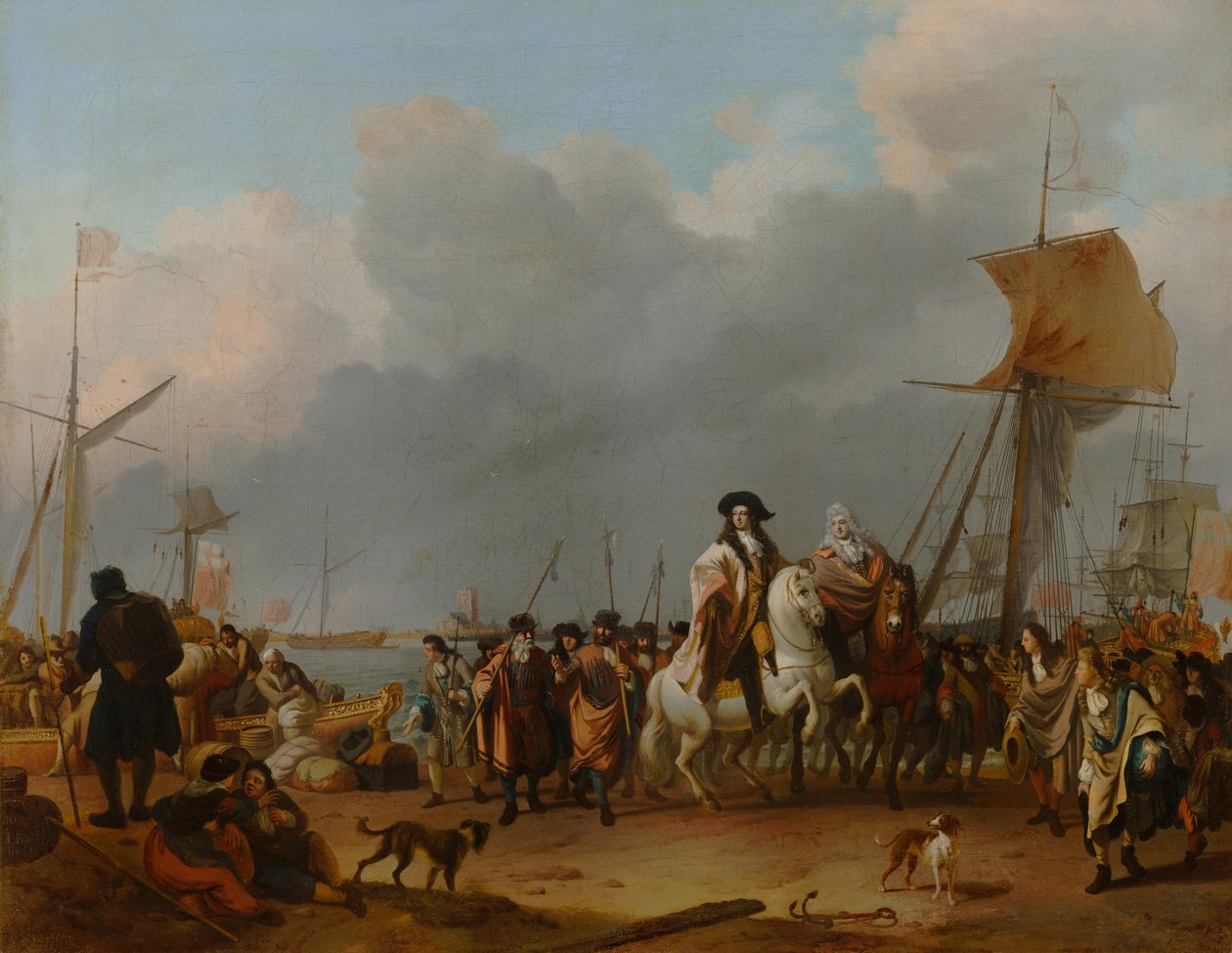 Przybycie Stadholder-Króla Willema III (1650-1702) na Oranjepolder w dniu 31 stycznia 1691, 1692 autorstwa Ludolf Backhuysen