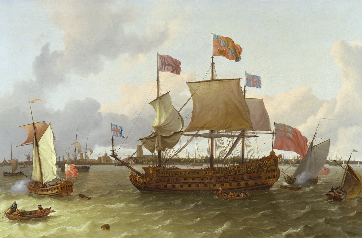 „Britannia” trzech mistrzów w Rotterdamie, 1698 r autorstwa Ludolf Backhuysen
