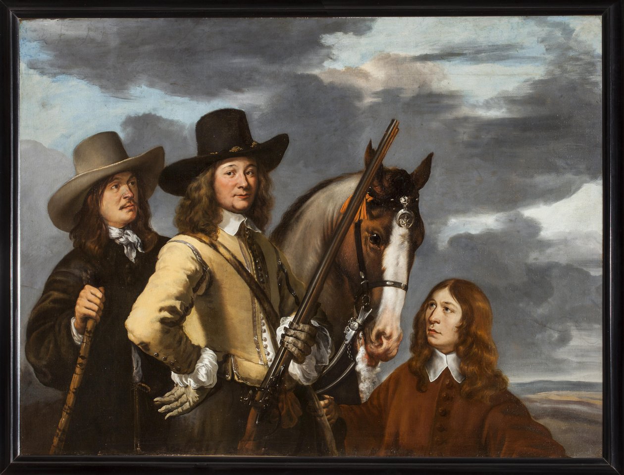 Portret Willema Everwijna z koniem i dwoma myśliwymi autorstwa Ludolf de Jongh