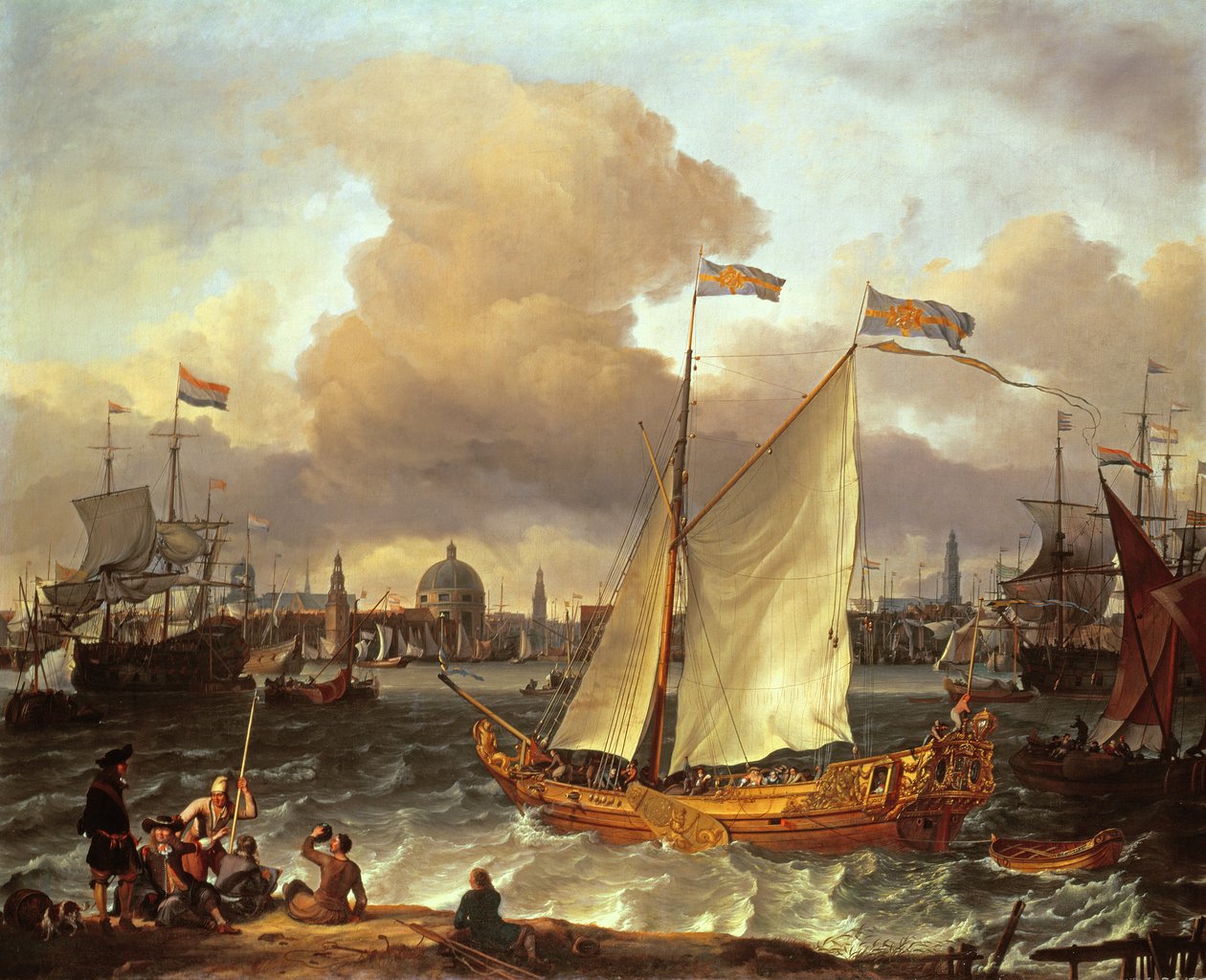 Szwedzki jacht „Lejouet”, w porcie w Amsterdamie, 1674 autorstwa Ludolf Backhuysen