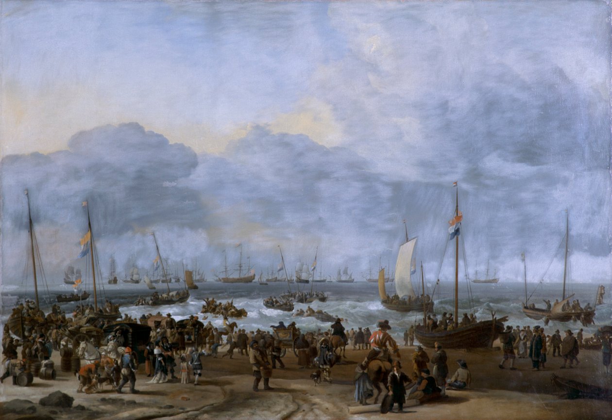 „Lądowanie Wilhelma Orańskiego w Scheveningen”, XVII wiek autorstwa Ludolf Backhuysen I