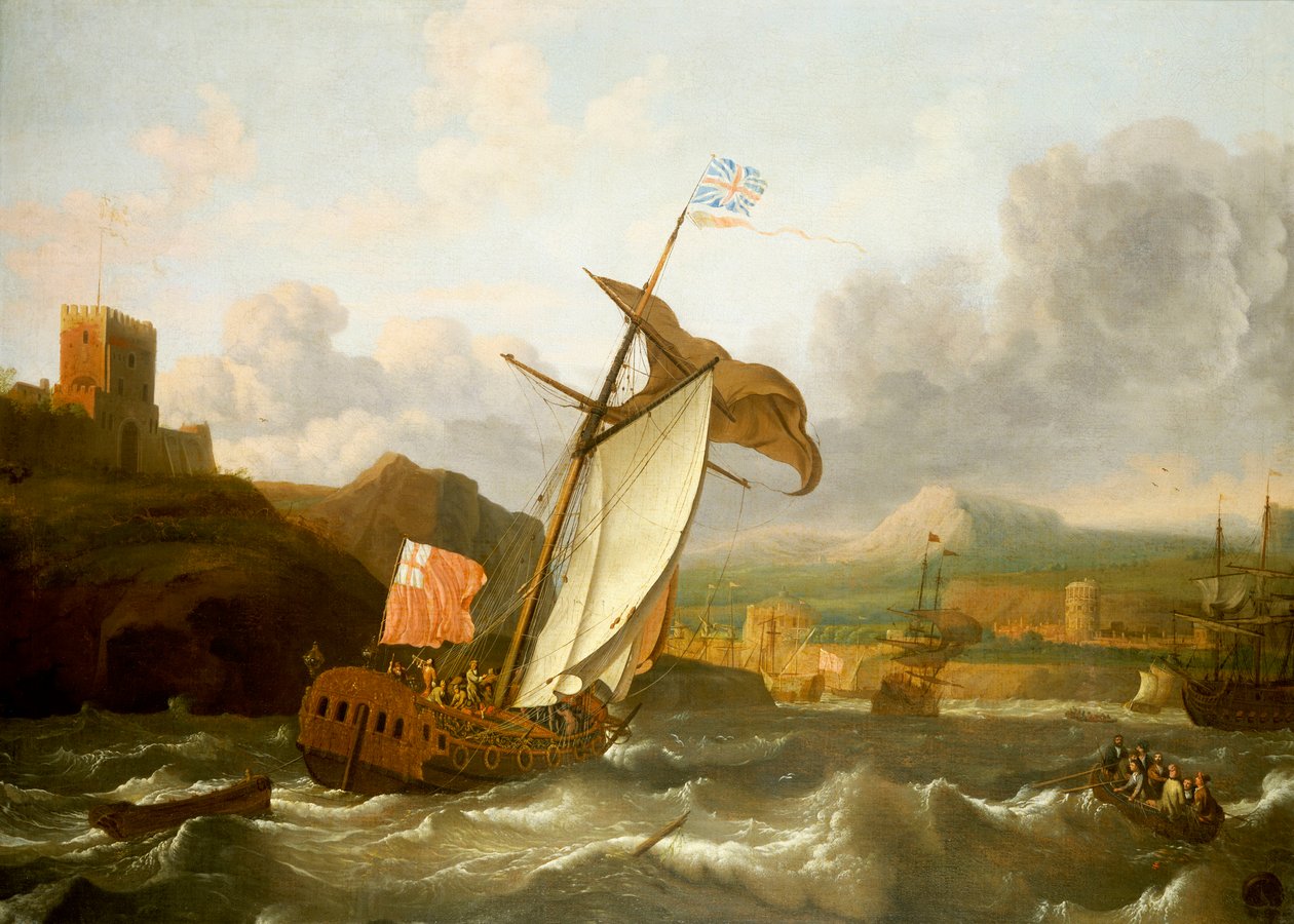 Angielski jacht płynący do Plymouth, koniec XVII wieku (olej na płótnie) autorstwa Ludolf Bakhuizen