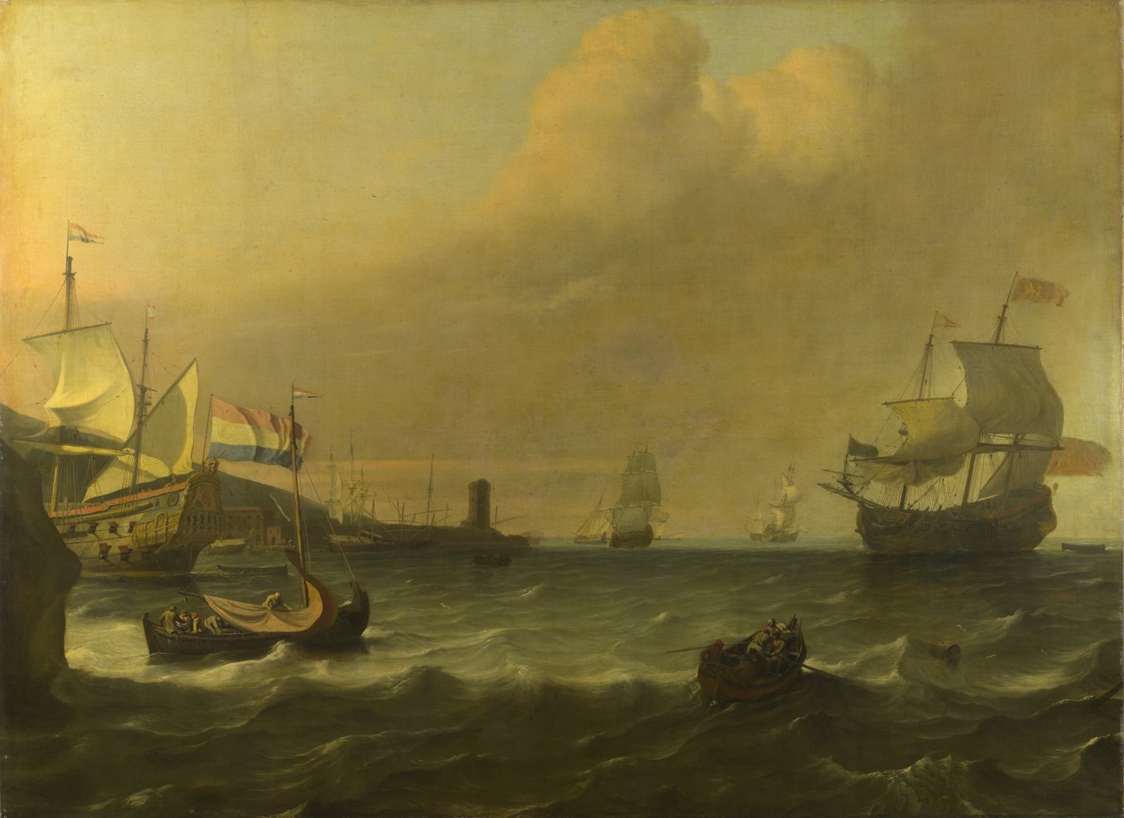 Holenderscy żołnierze wchodzący do portu śródziemnomorskiego, 1681 r autorstwa Ludolf Bakhuizen