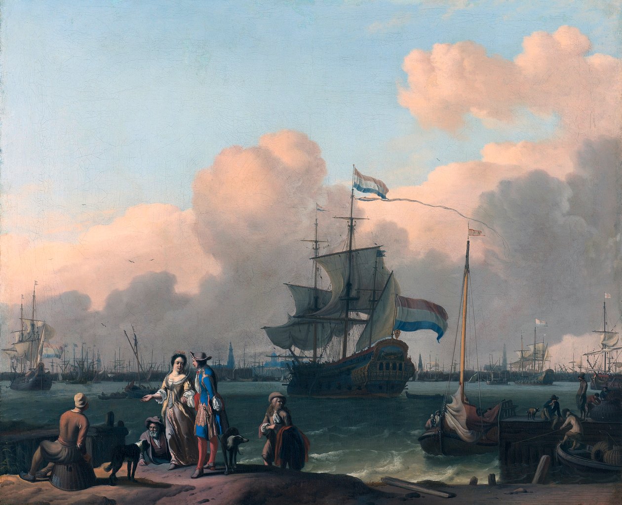 Y w Amsterdamie, z fregatą "De Ploeg autorstwa Ludolf Bakhuizen