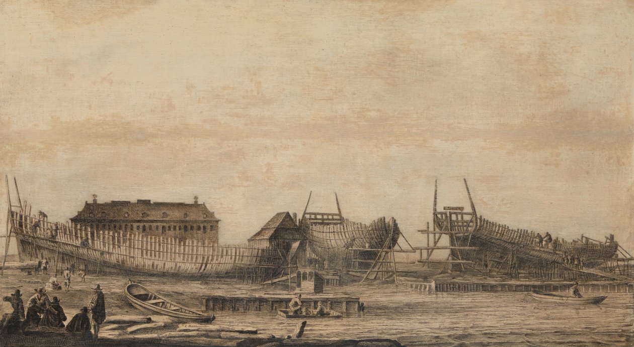 Stocznia Admiralicji Amsterdamskiej autorstwa Ludolf Bakhuysen