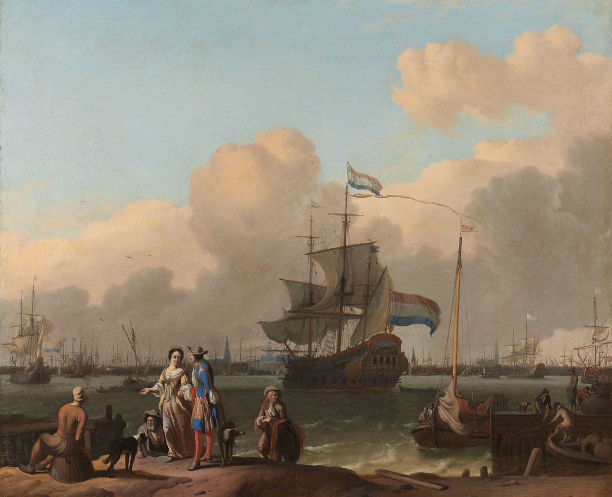 Y w Amsterdamie, z fregatą „De Ploeg” autorstwa Ludolf Bakhuysen