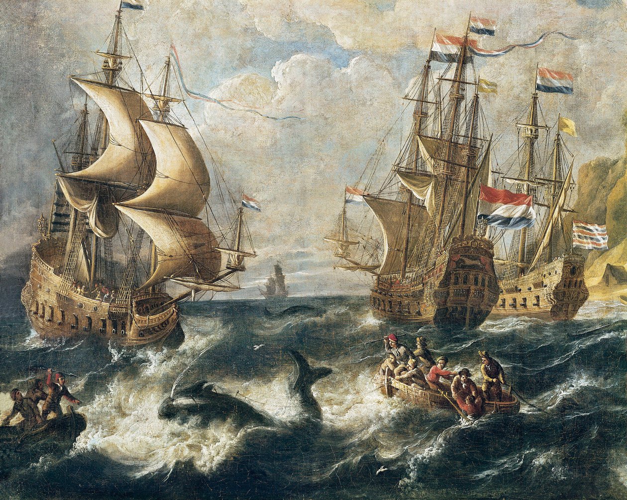 Szczegóły „Wielorybów”. Obraz Ludolfa Backhuysena (1631-1708). Nancy. Muzeum Sztuk Pięknych. autorstwa Ludolf I Backhuysen